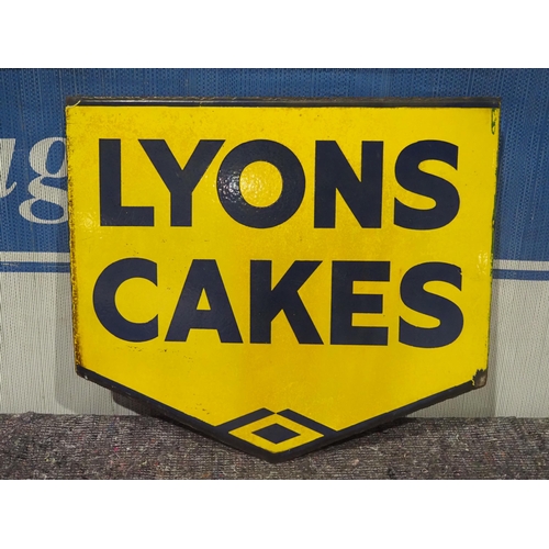 135 - Double sided post mounted enamel sign - Lyons Cakes 15½