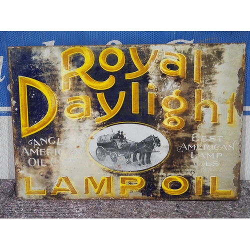 151 - Double sided post mounted enamel sign - Royal Daylight Lamp Oil 14½