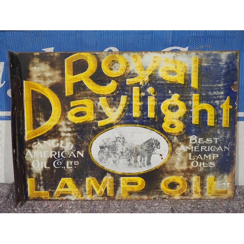 151 - Double sided post mounted enamel sign - Royal Daylight Lamp Oil 14½