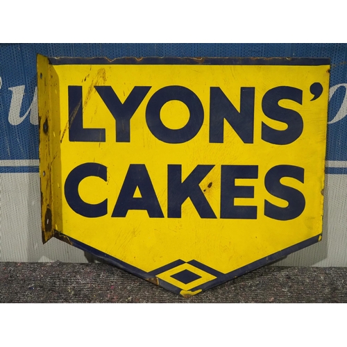 162 - Double sided post mounted enamel sign - Lyons' Cakes 15½