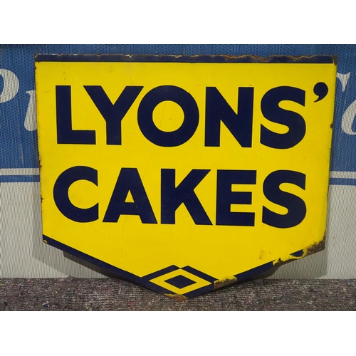 162 - Double sided post mounted enamel sign - Lyons' Cakes 15½