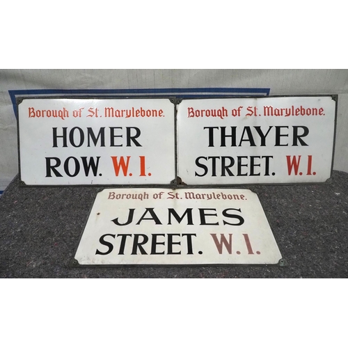 169 - Enamel signs - Borough of St. Marylebone to include Thayer Street W.1, Homer Row W.1 and James Stree... 