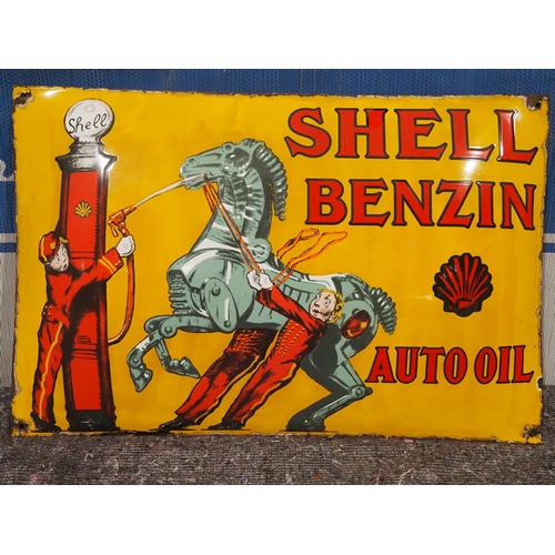 24 - Enamel sign - Shell Benzin Auto Oil 15