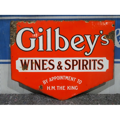 51 - Double sided enamel sign - Gilbey's Wines & Spirits 16½