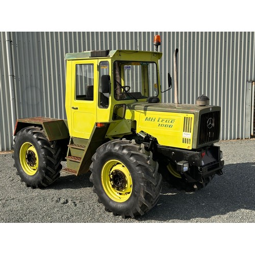 Mercedes-Benz MB TRAC 1000 tractor. 1987. Showing 9382 hours. Sold new by Mudy-Bond Kidderminster. Its been a local tractor to Kidderminster all its life until vendor purchased it a couple years ago. Very genuine. Reg. E114 HFH
