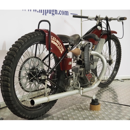 808 - L.W.S-J.A.P Speedway motorcycle. 1948.
Believed ridden by Les Wotton.
Frame - L.W.S (England), a pos... 
