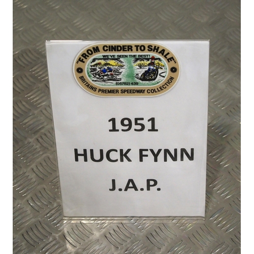 824 - Huck Fynn J.A.P  speedway bike. 1951. 
Frame- Huck Flynn Mk 1 fitted with 'criss cross style forks.
... 