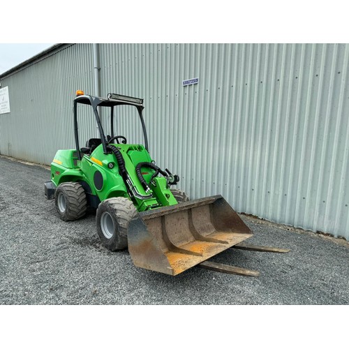 292 - Avant 745 loader. 2017. Showing 1350 hours, c/w rear weights, auxiliary hydraulics, forks and bucket... 