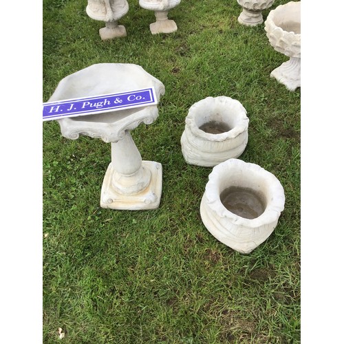 320 - Bird bath and 2 open bag garden ornaments