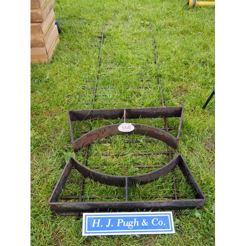 550 - Cast iron 8ft fence and 2 piece barrel cradle