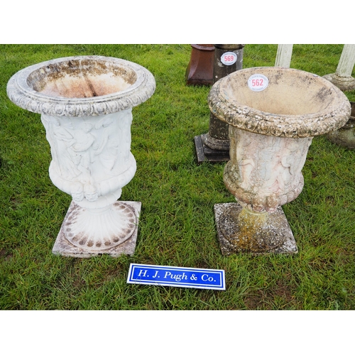 562 - Pair of carved urn planters 3ft