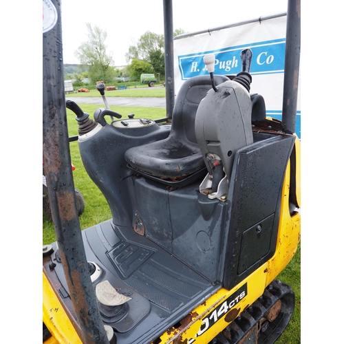 1508 - JCB 8014 mini digger 2014. Runs. C/w 4 buckets. Keys in office