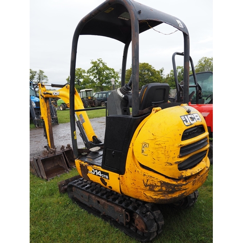 1508 - JCB 8014 mini digger 2014. Runs. C/w 4 buckets. Keys in office