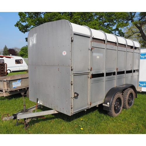 1702 - Ifor Williams TA5G 12ft stock trailer with decks and gates. S/No. 129813