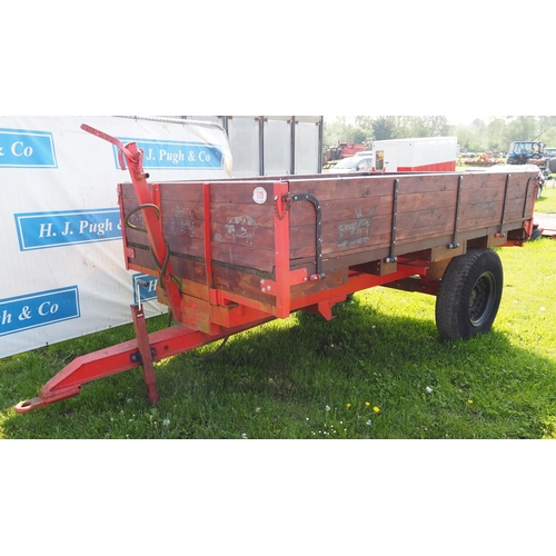 1729 - 2 Wheel 3 ton tipping trailer. New ram. Refurbished wooden sides laser engraved with animal scenes