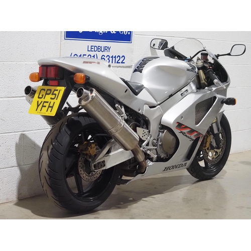 1041 - Honda VTR1000 motorcycle. 2001. 999cc. 
Runs and rides. Showing 5268 miles. 
Reg. GP51 YFH. V5 and k... 