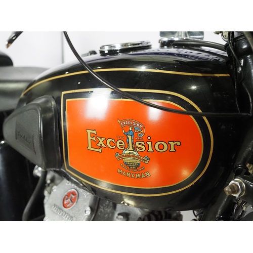 844 - Excelsior Manxman motorcycle. 1939. 350cc. 
Frame No. JM85
Engine No. CXC135
Runs and rides but not ... 