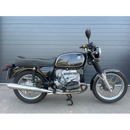 916 - BMW R60/7 motorcycle. 1977. 599cc
Frame No. 6005206
Engine No. 6005206
It had a engine rebuild with ... 