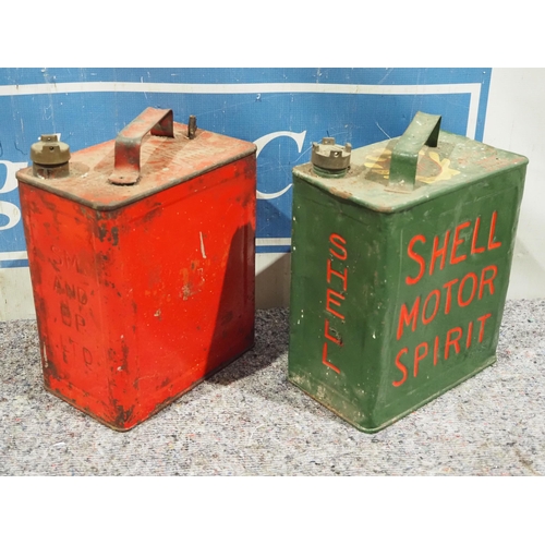 458 - 2 Gallon fuels cans to include Shell Motor Spirit and SM and BP