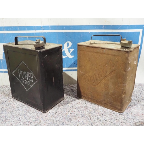 460 - 2 Gallon fuel cans - Redline and Power Petrol with original brass caps