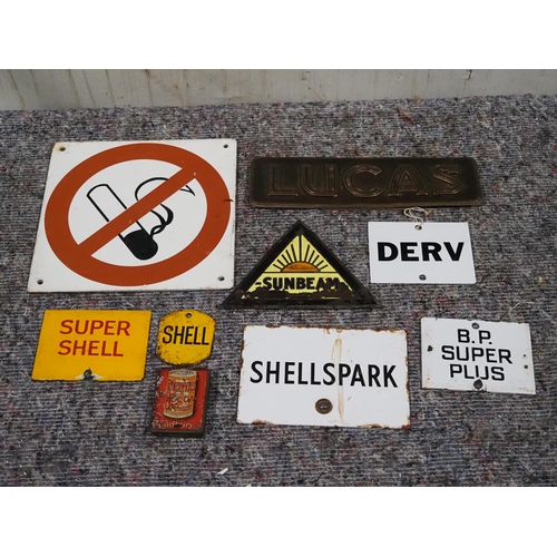 480 - Quantity of mostly enamel sign to include Super Shell, Shell Spark, B P Super Plus, Sunbeam, etc.