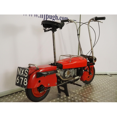 1064 - Brockhouse Corgi motorcycle. 1948. 98cc
Frame No. 8116
Engine No. MK2W 16846
Runs and rides.
Reg. NX... 