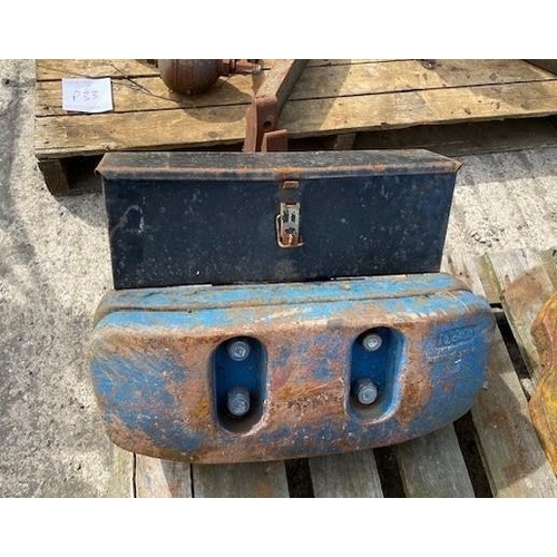 197 - Pair of Ford 5000 weights and toolbox