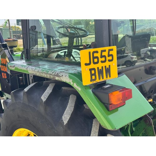 290 - John Deere 2850 tractor. 1991. C/w Stoll loader, showing 3200 hours. Original Good Year tyres, front... 