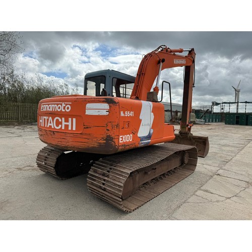 296 - Hitachi EX100-3 digger. 1995. Showing 8000 hours, 11 ton, wide steel tracks, long dipper and grading... 