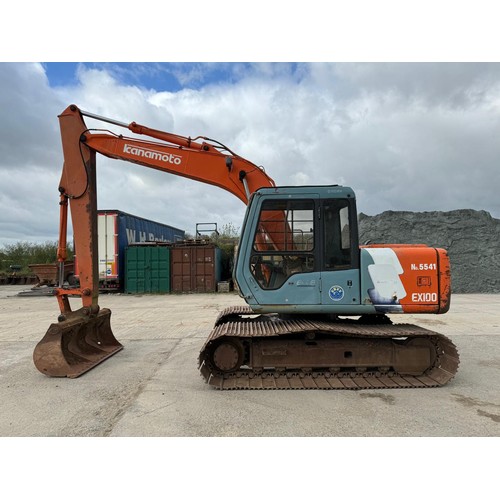 296 - Hitachi EX100-3 digger. 1995. Showing 8000 hours, 11 ton, wide steel tracks, long dipper and grading... 