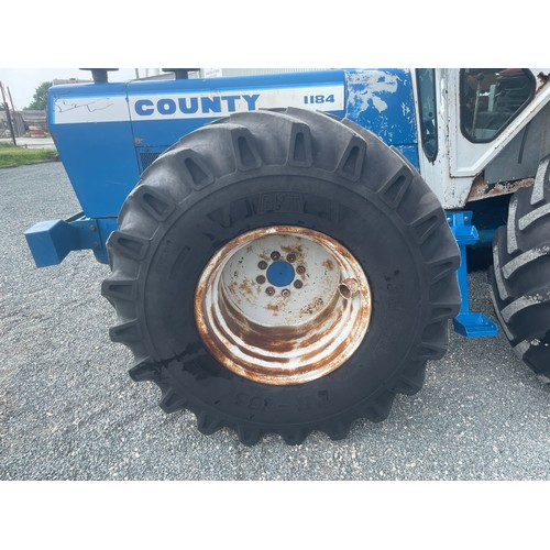 283 - County 1184 tractor. 1980. Agricultural spec with twin assistor rams, 23.1 R 26 tyres, runs and driv... 