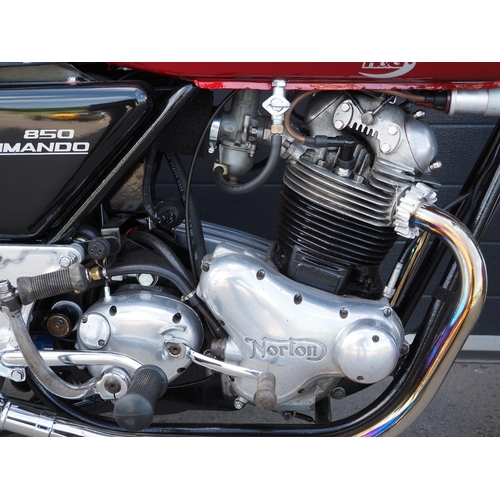 805 - Norton Commando motorcycle. 1973. 850cc. 
Frame No.
Engine No.
Runs and rides. 
Reg. OKR 42M. V5.