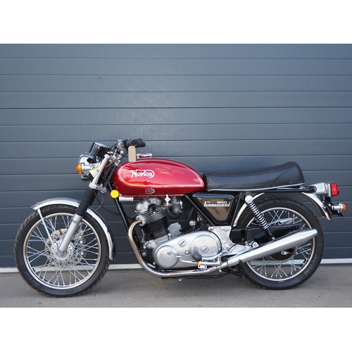 805 - Norton Commando motorcycle. 1973. 850cc. 
Frame No.
Engine No.
Runs and rides. 
Reg. OKR 42M. V5.