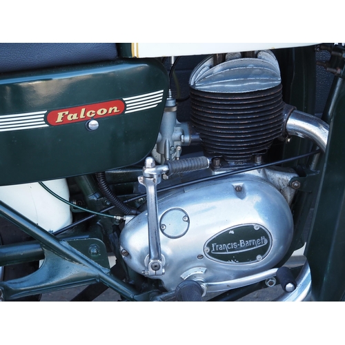 969 - Francis Barnett Falcon 87 motorcycle. 1962. 197cc. 
Frame No. DF91278
Engine No. 20T5809
Comes with ... 