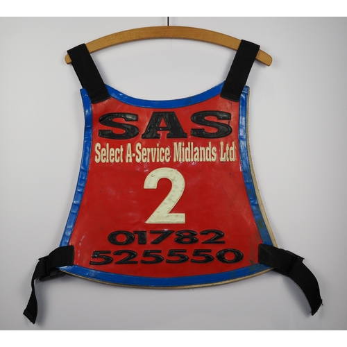 132 - A Stoke Spitfires speedway race vest signed Gary Flint