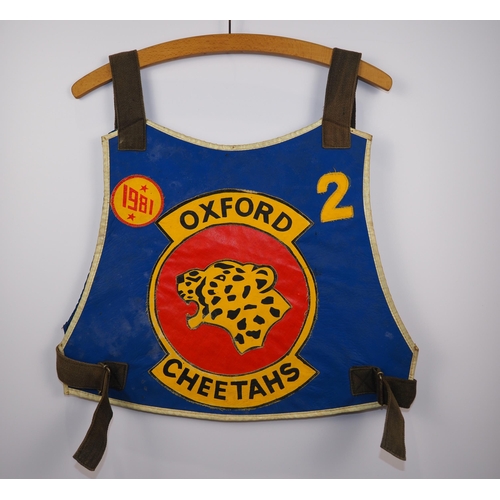 154 - An Oxford Cheetahs speedway race vest 1981 labelled John Hack