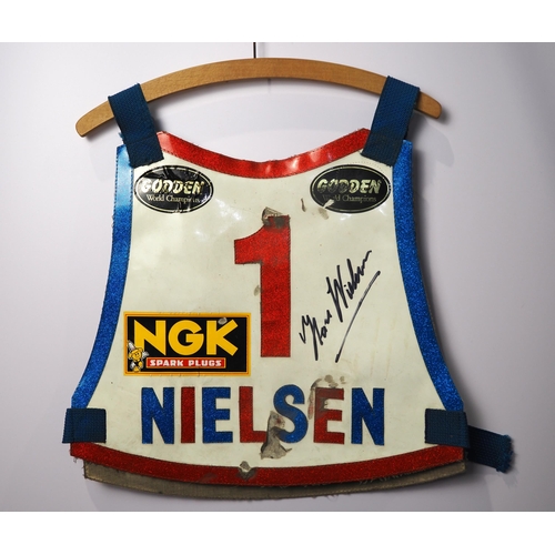 18 - An Oxford Cheetahs speedway race vest signed by Hans Nielsen 1987