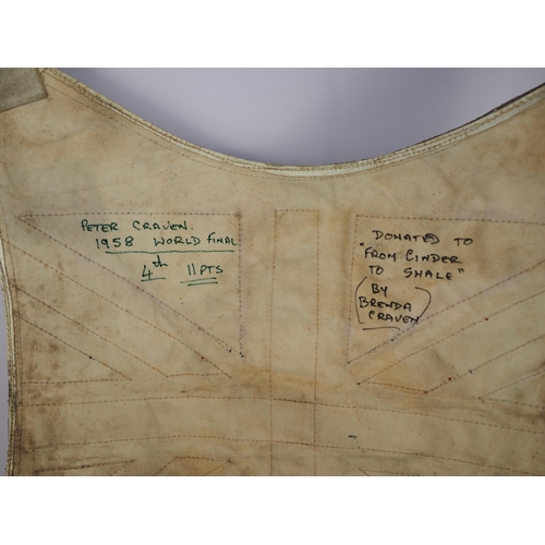 184 - A team Great Britain World Final 1958 speedway race vest worn by Peter Craven