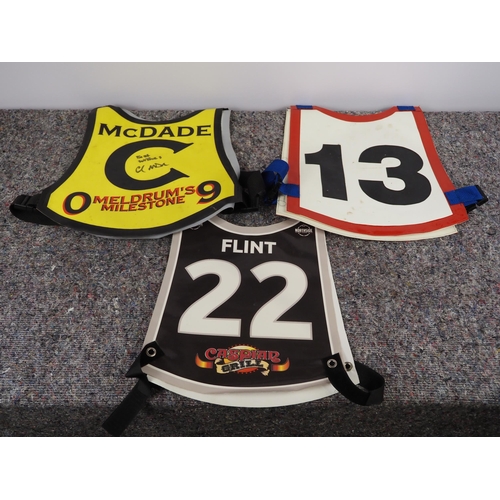 208 - 3 Speedways race vests - Meldrum's Milestone, U21 World Speedway Qualifying and Northside Speedway T... 