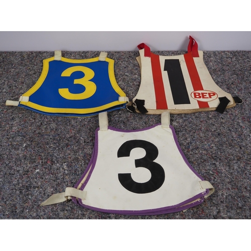 212 - 3 Junior speedway race vests- Glasgow Tigers, Sheffield Tigers and Weymouth Wizards