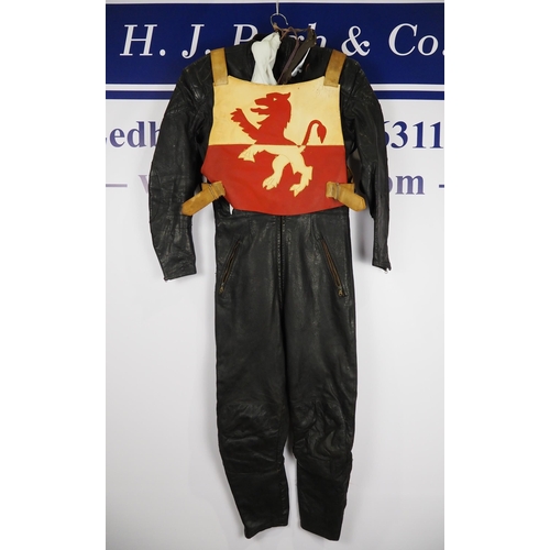 359 - Speedway race leathers, goggles with Wembley Lions race vest signed Ove Fundin. Ove wore these leath... 