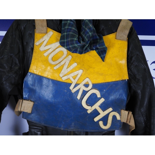 360 - Speedway race leathers with Edinburgh Monarchs race vest worn by Jack young when he won his first Wo... 