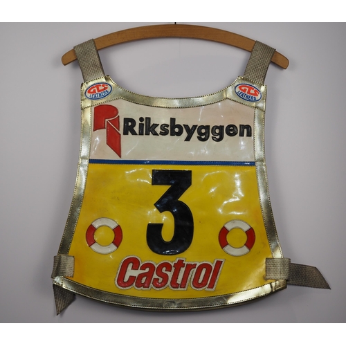 75 - A team Sweden speedway race vest labelled Jimmy Nilsen 1991 World Final