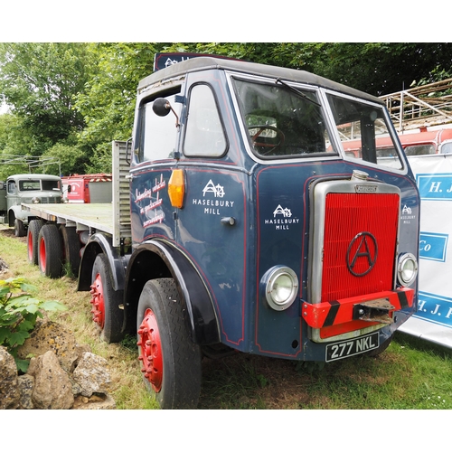 Atkinson 8x4 flat bed lorry. 1961. Diesel.
Running 3 years ago when engine was overhauled. Fitted with Gardener 6 cylinder engine, 22' body, twin front wheel steer and double drive. Showing 47,827 Miles. Reg 277 NKL