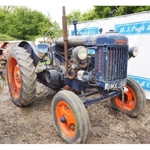 161 - Fordson E27N tractor. 1950. Petrol paraffin. Fitted with electric start and headlights. Engine turns... 