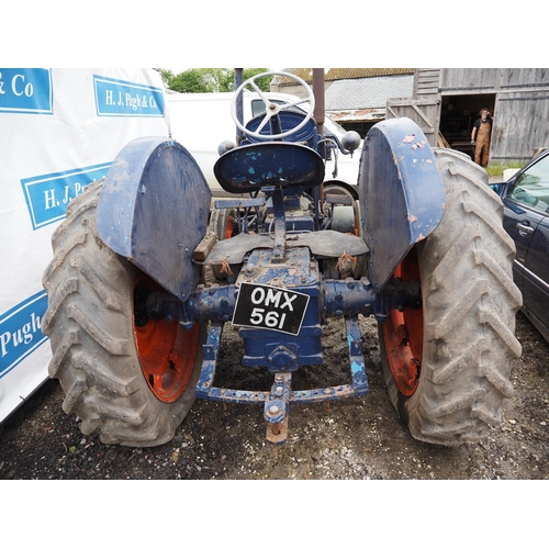 161 - Fordson E27N tractor. 1950. Petrol paraffin. Fitted with electric start and headlights. Engine turns... 