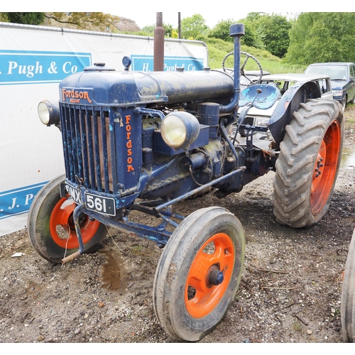 161 - Fordson E27N tractor. 1950. Petrol paraffin. Fitted with electric start and headlights. Engine turns... 