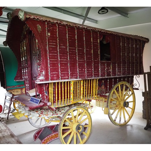 152 - Original Ledge bow top living wagon. Furnished inside with stove, bed and storage which requires ref... 