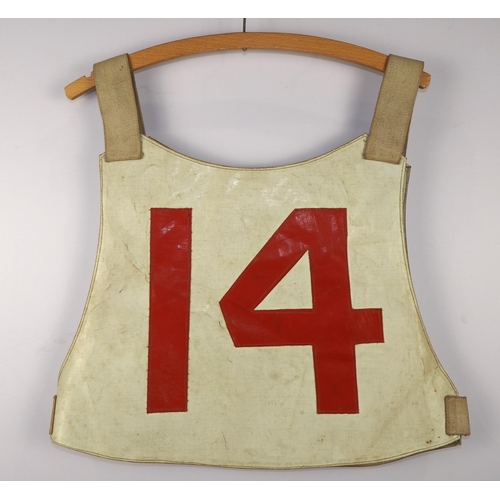 A British Final 1968 speedway race vest labelled Eric Boocock