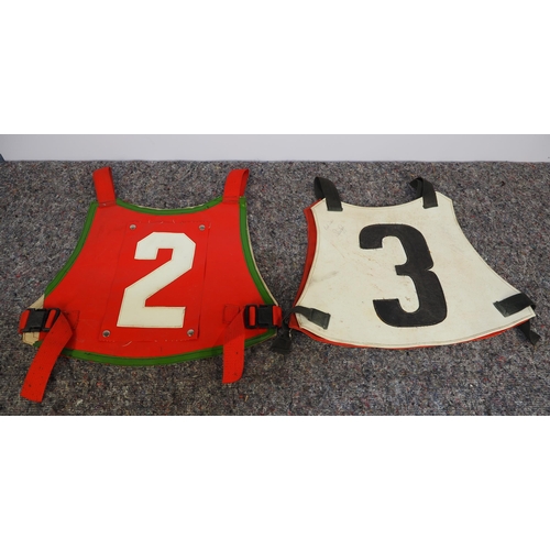 346 - 2 Speedway race vests - Swindon Juniors 1983 signed by David Smart and Alan Rossiter and 1 other